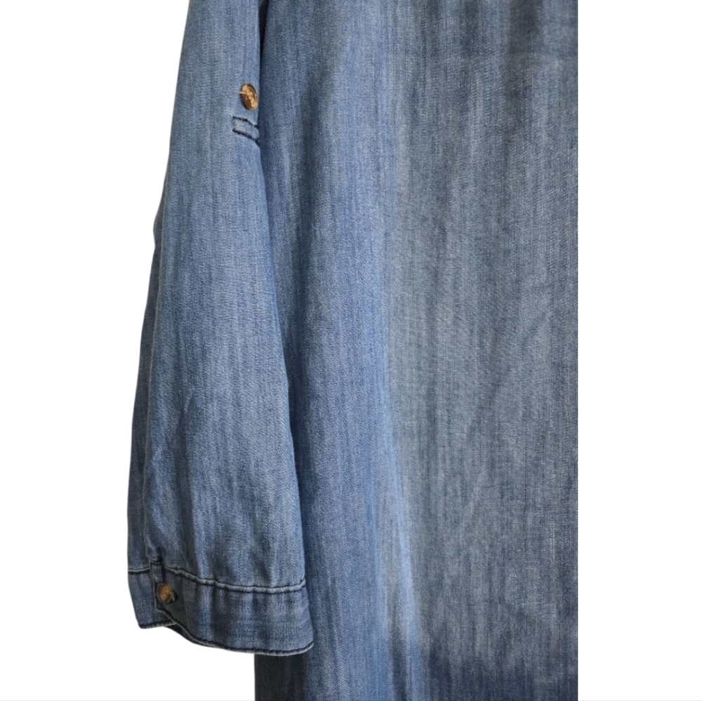 Judy Blue Chambray Denim Shirt Dress 3XL Half Button Closure Pockets Roll Sleeve - Picture 3 of 7